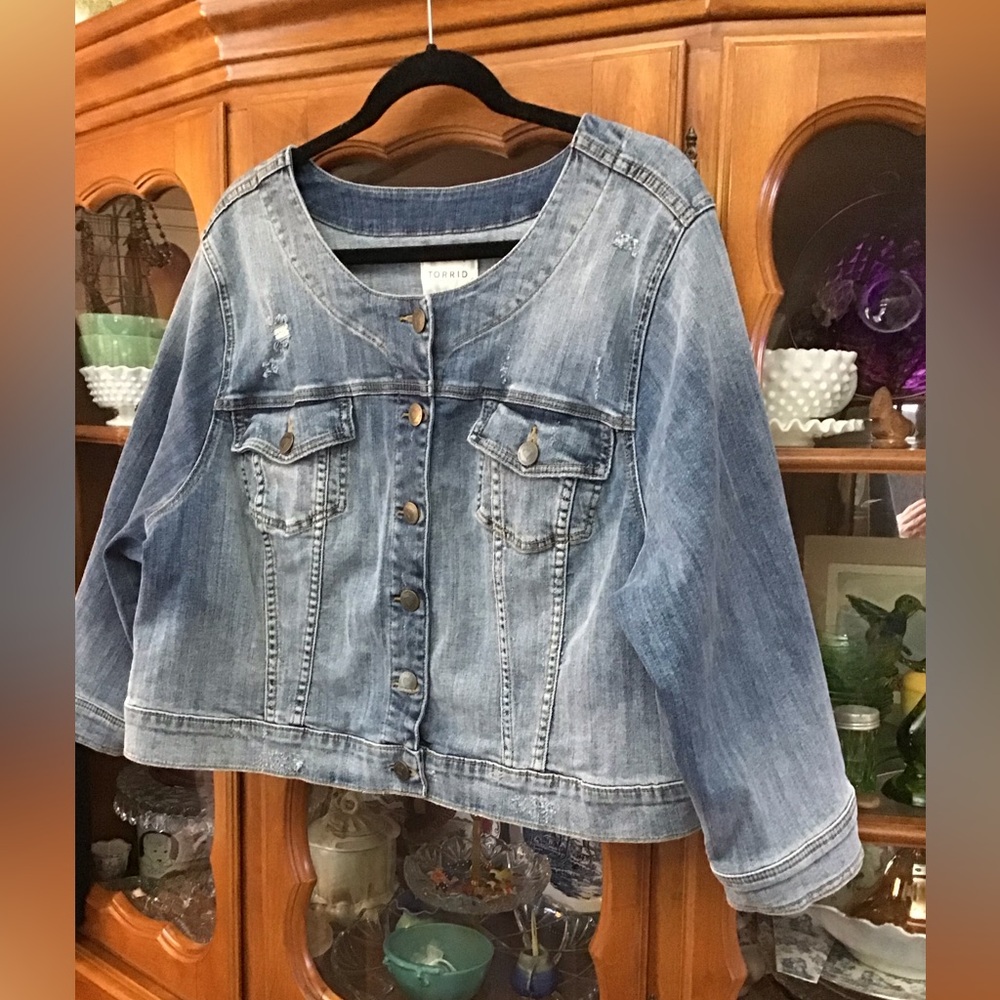 Torrid Distressed Denim Cropped Bolero Style Jacket - Size 4